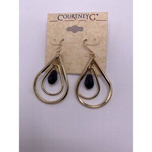 Courtney G Black Goldtone Teardrop Dangle Hook Earrings New